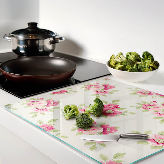 Glass Kitchen Surface Tempered Glass Floral Design 60x52 Cm