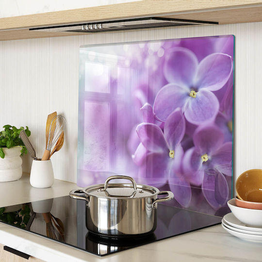 Glas Schneidebrett Küchen Sicherheit Geschliffenes Glas Lila Blumen 60x52 cm