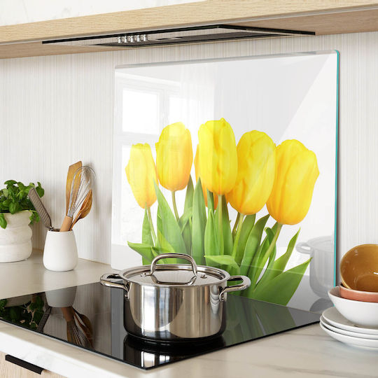 Countertop Protection Plate Kitchen Tempered Glass Yellow Tulips 60x52 Cm