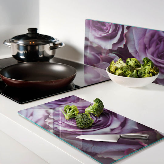 Schneidebretter Servierplatte Glas Lila Rosen 2x30x52 cm