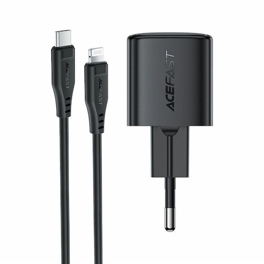 Acefast Charger GaN with USB-C Port and Cable USB-C - Lightning 30W Power Delivery Blacks (A118)