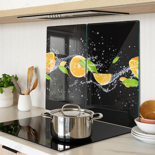 Glass Kitchen Counter Protection Surface Orange Water 2x30x52 Cm