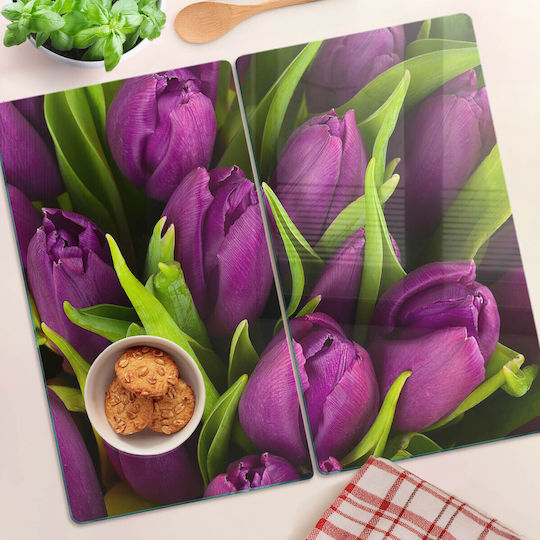 Tăviță Multifuncțională De Bucătărie Din Sticlă Securizată Violet Lalele 2x30x52 Cm