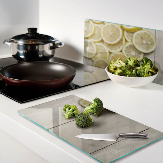 Glass Kitchen Cutting Board Counter Protection Lemon Wood 2x30x52 Cm