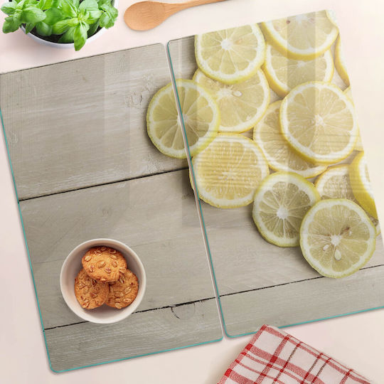 Glass Kitchen Cutting Board Counter Protection Lemon Wood 2x30x52 Cm
