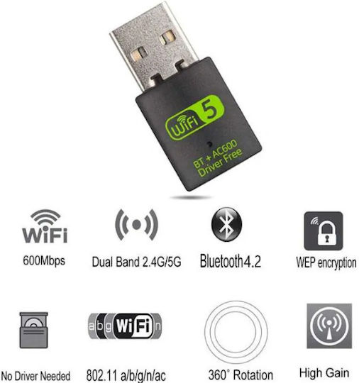 K605 USB Network Adapter with Wireless Wi-Fi Connection 600Mbps