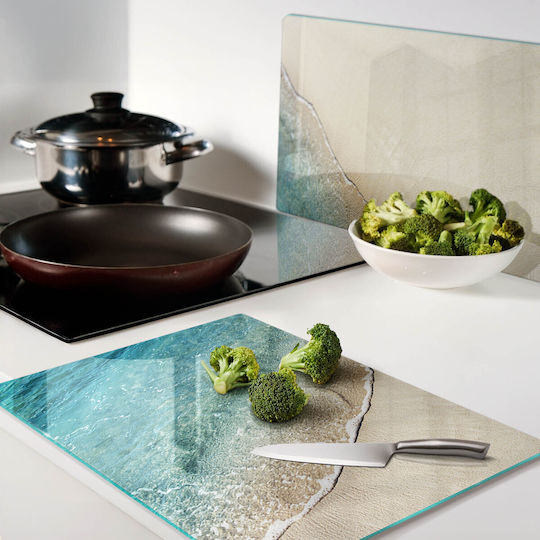 Glass Kitchen Chopping Surface Wave Design On The Beach 2x40x52 Cm
