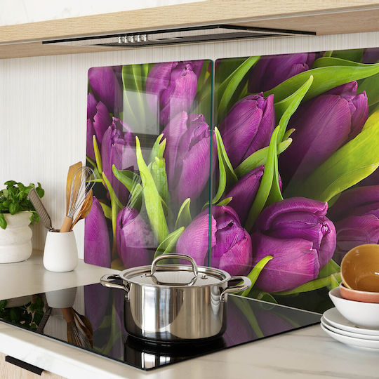 Vielzweck Glas Schneidebrett Küchen Hartes Glas Lila Tulpen 2x40x52 cm