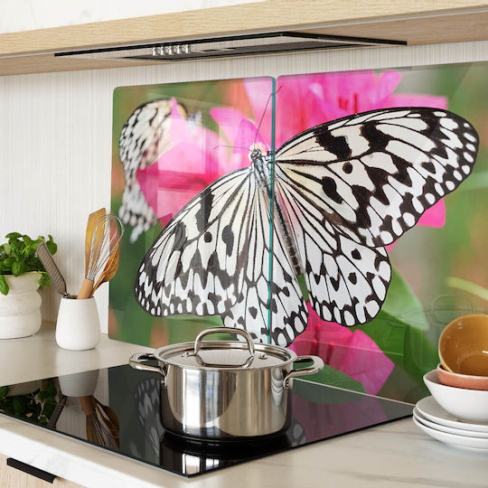 Glass Serving Chopping Board Flower Butterfly 2x40x52 Cm