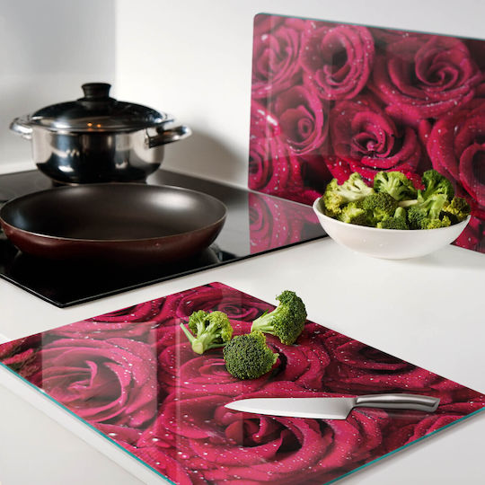 Placă De Tăiat Din Sticlă Pentru Servire Picături Pe Trandafiri 2x40x52 Cm