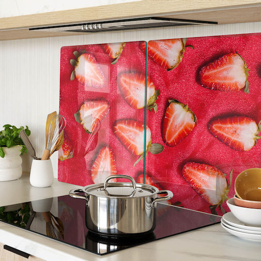 Schneidebretter Schutzfläche Arbeitsplatte Gehärtetes Glas Geschnittene Erdbeeren 2x40x52 cm