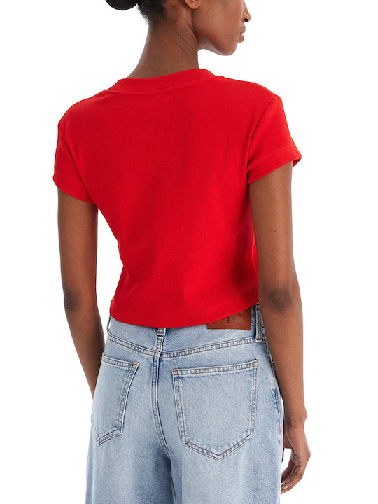 Calvin Klein Дамска Crop Тениска Червена Calvin Klein Дамска Crop Тениска Червена