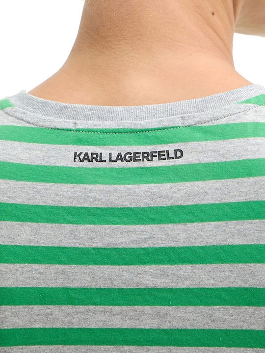 Logo Damen T-Shirt Gestreift Grey-Green