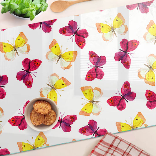 Glass Kitchen Board Counter Protection Flower Butterfly 80x52 Cm