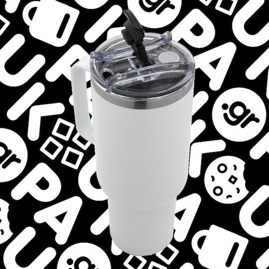 Koupakoupa Rontinei Handled Tumbler Thermos Stainless Steel / Plastic BPA Free 1.2lt Brown with Straw and Handle