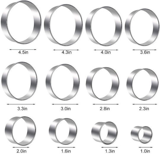 Set 14 Matrițe De Tăiat Aluat Zola Circulare Diverse Mărimi 2.5-11.5 Cm Oțel Inoxidabil Argintiu