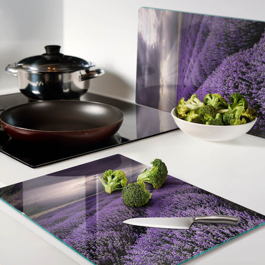 Glass Kitchen Board Protection Decoration Lavender Field 2x40x52 Cm
