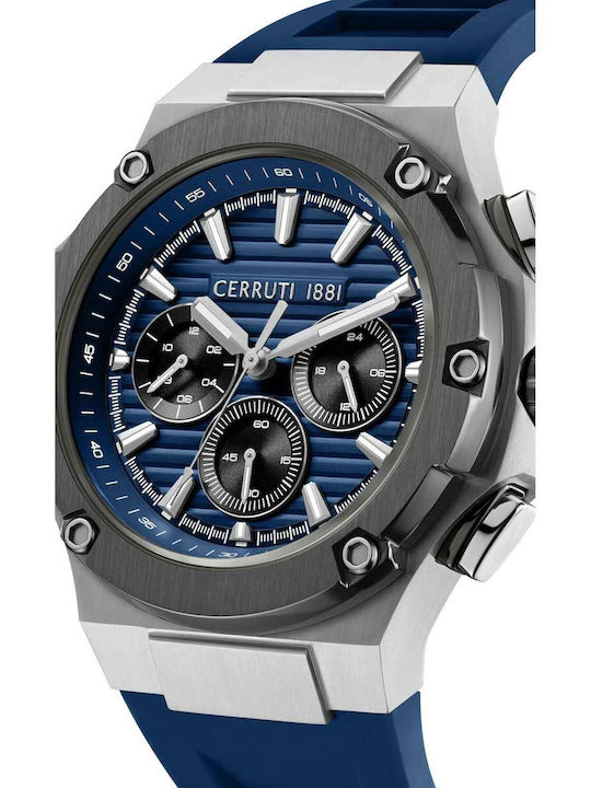 Cerruti Lucardo Men's Watch Chronograph Battery with Blue Rubber Strap