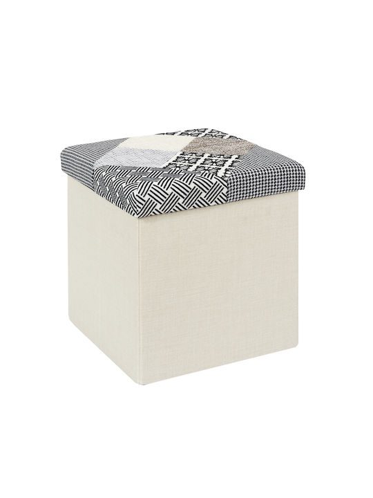 Stool For Living Room Collapsible With Storage Space Upholstered with Fabric Multicolor Grey/Cream 38x38x38cm