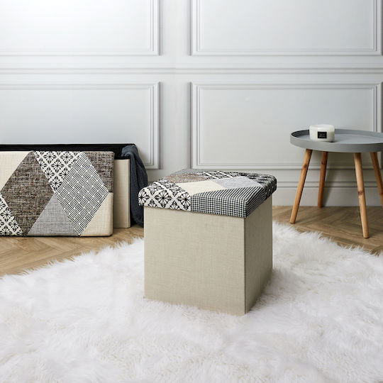 Scaune Camera de zi Pliabil Cu spațiu de depozitare Tapițat cu Țesătură Multicolor Grey/Cream 38x38x38buc