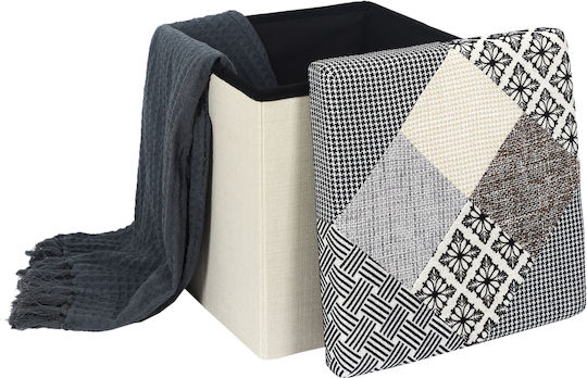 Scaune Camera de zi Pliabil Cu spațiu de depozitare Tapițat cu Țesătură Multicolor Grey/Cream 38x38x38buc
