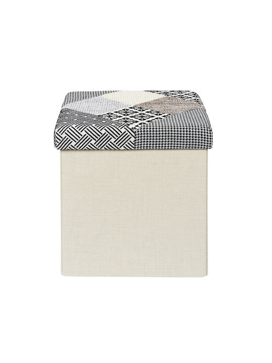 Stool For Living Room Collapsible With Storage Space Upholstered with Fabric Multicolor Grey/Cream 38x38x38cm