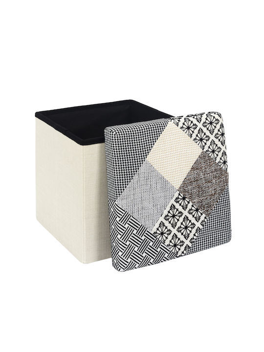 Stool For Living Room Collapsible With Storage Space Upholstered with Fabric Multicolor Grey/Cream 38x38x38cm