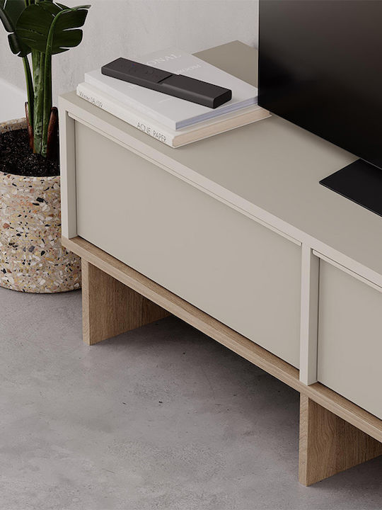TV-Ständer Yuki Sandstein - Korb Eiche M118xP35xH40.6cm GP037-0275