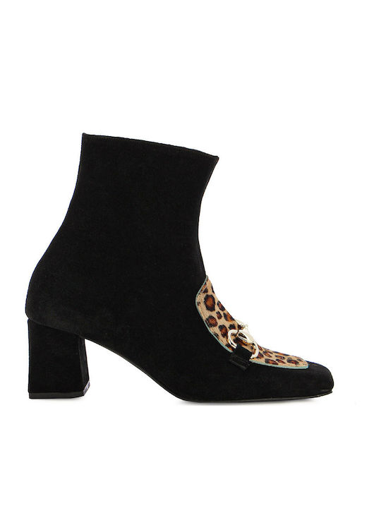 Leather Women's Ankle Boots with Medium Heel Black