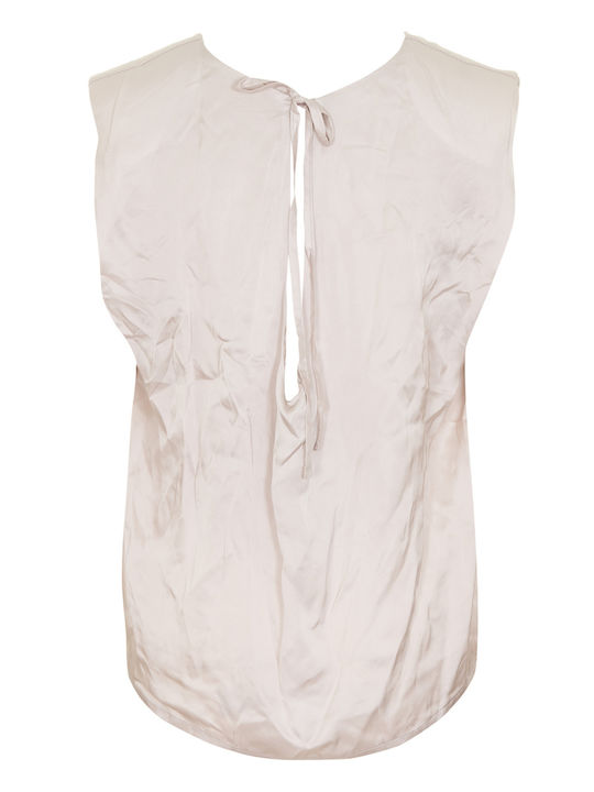 Women's Summer Blouse Satin Sleeveless Beige