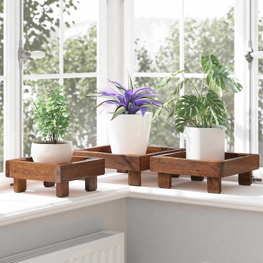 vidaXL Pot Stands Wooden Brown 3pcs