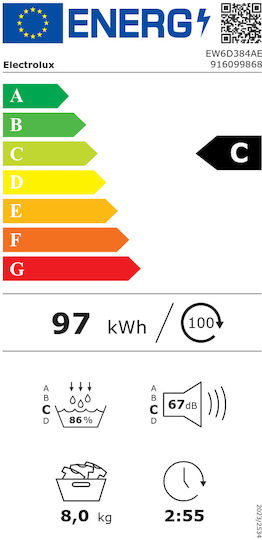 Electrolux EW6D384AE Στεγνωτήριο 8kg με Αντλία Θερμότητας