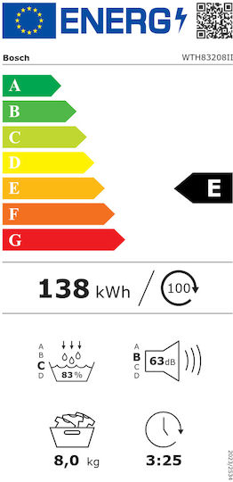 Bosch WTH83208II Στεγνωτήριο 8kg με Αντλία Θερμότητας