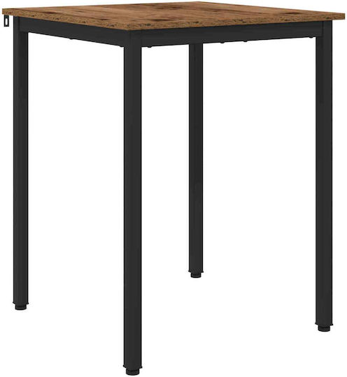 Table Dining Room Wooden with Metal Frame Brown 60x60x75cm