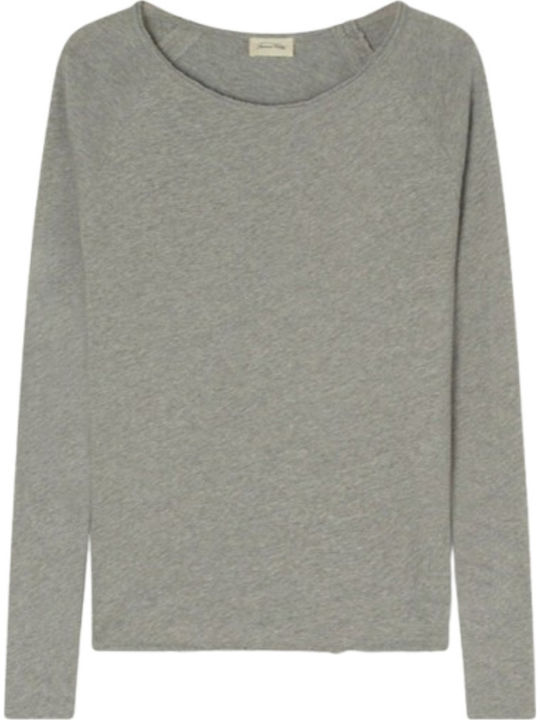 Women's Blouse Cotton Long Sleeve with Boat Neckline Gray