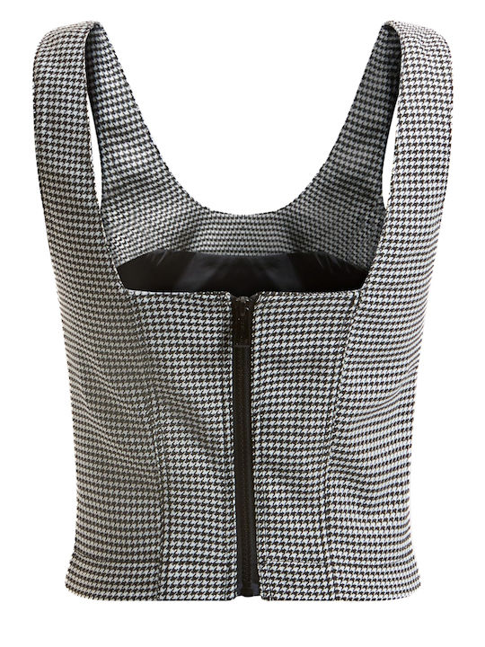 Γυναικείο Καλοκαιρινό Crop Top Αμάνικο Καρό Μαύρο