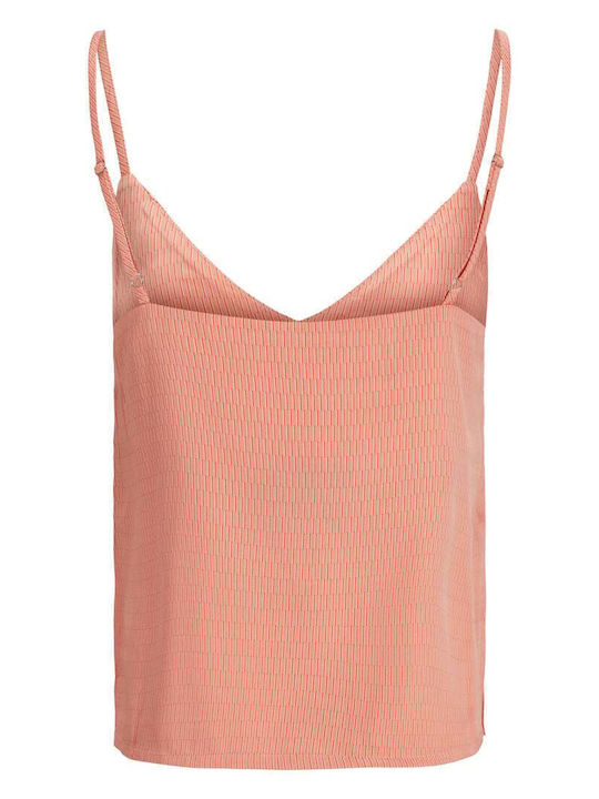Women's Summer Blouse Satin with Straps & V Neckline Pink