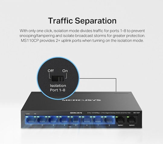 Mercusys MS110CP Unmanaged L2 PoE Switch με 10 Θύρες Ethernet