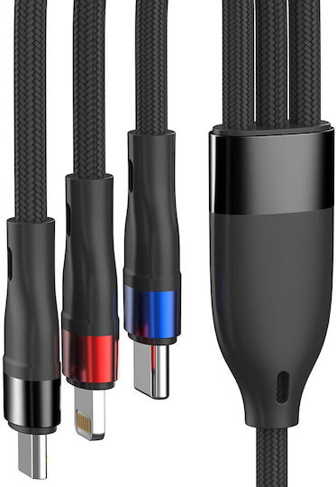 3MK USB to Lightning / Type-C / micro USB Cable Μαύρο 1.2m