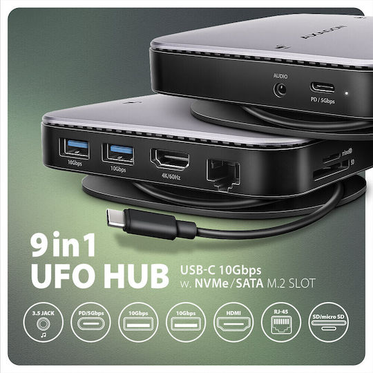Axagon HMC-UFO USB-C Docking Station mit HDMI 4K PD Ethernet Gray