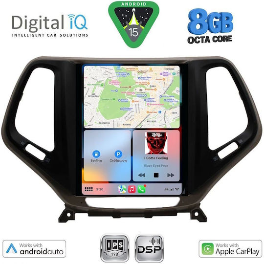 Digital IQ Ηχοσύστημα Αυτοκινήτου για Jeep Cherokee 2014 με Clima (Bluetooth/USB/AUX/WiFi/GPS/Apple-Carplay/Android-Auto) με Οθόνη Αφής 9.7"