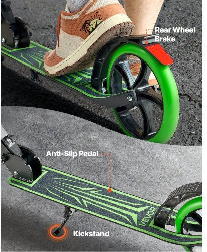 Vevor Patinetă Copii Pliabilă cu 2 Roți pentru 8+ Ani Negru Verde