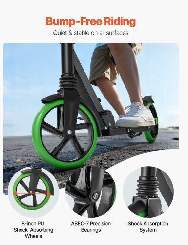 Vevor Patinetă Copii Pliabilă cu 2 Roți pentru 8+ Ani Negru Verde