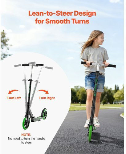 Vevor Patinetă Copii Pliabilă cu 2 Roți pentru 8+ Ani Negru Verde