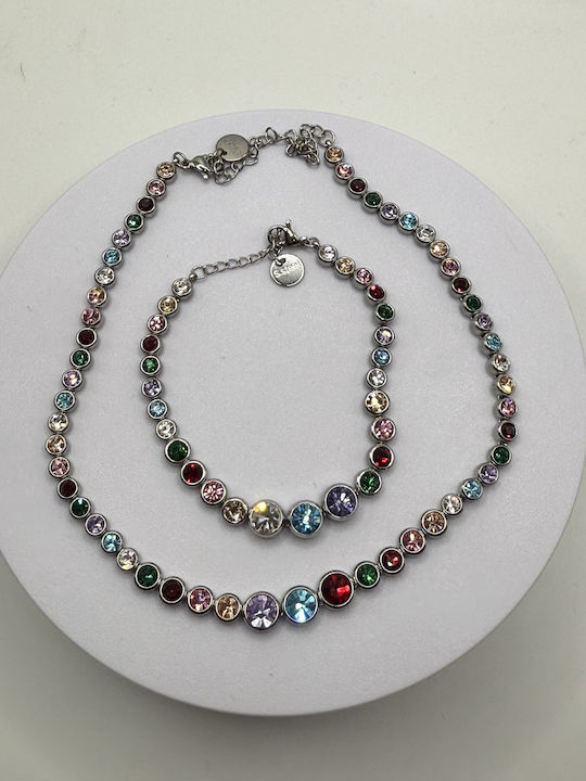 Elemar Set with Necklace & Bracelet from Steel with Stones