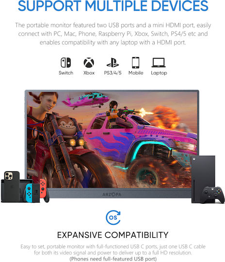 Arzopa Z1FC IPS HDR Portable Monitor 16.1" FHD 1920x1080 144Hz Gray