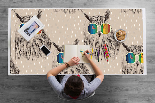 Vinyl Schreibtischunterlagen Tastatur Maus Eule Brille 120x60 cm