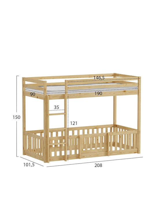 Playkid Pat pentru Copii Cușeta Single cu Saltea Bej 90x190cm