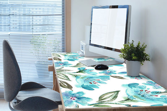 Tulup Schreibtischunterlagen Tastatur Maus Türkis Blumen 90x45 cm