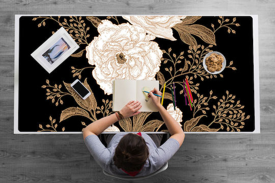Vinyl Desk Pad Keyboard Mouse Rosettes Retro Style 100x50 Cm